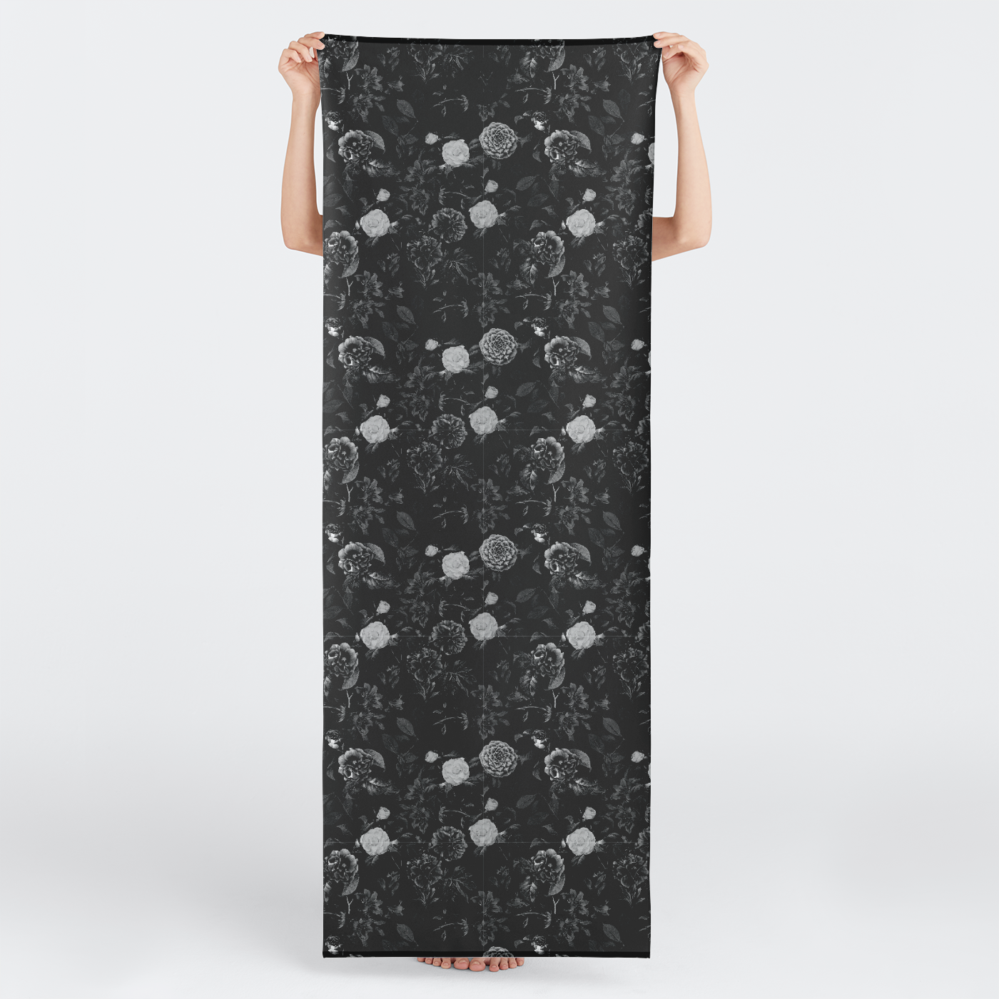 Black Flowers Yoga Mat Towel