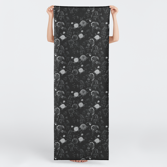 Black Flowers Yoga Mat Towel